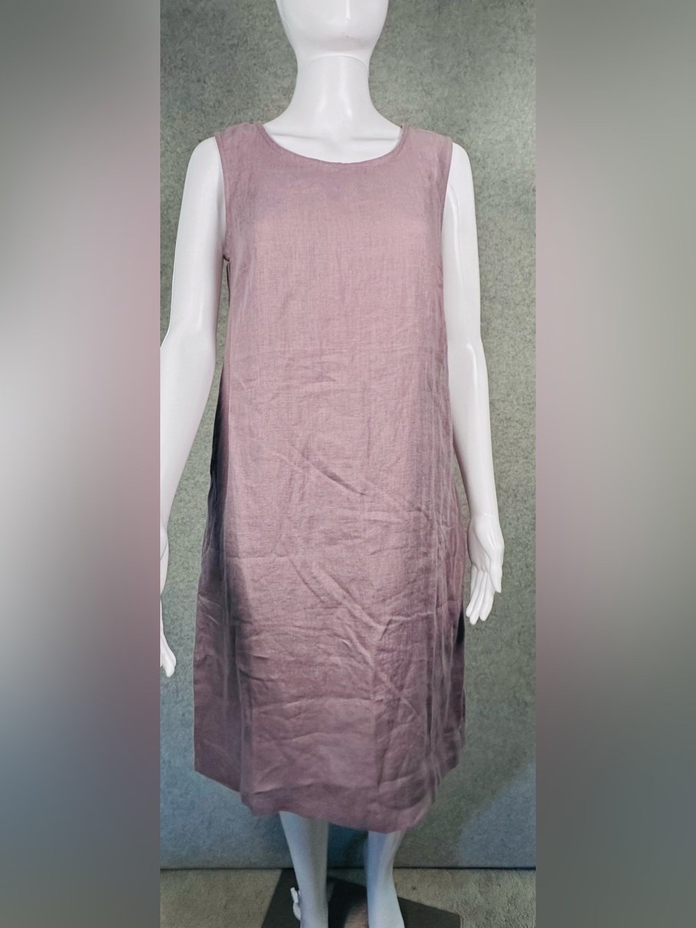 Amour Linen Minimalist Sleeveless Midi Shift Dress Dusty Rose Mauve Classic xs